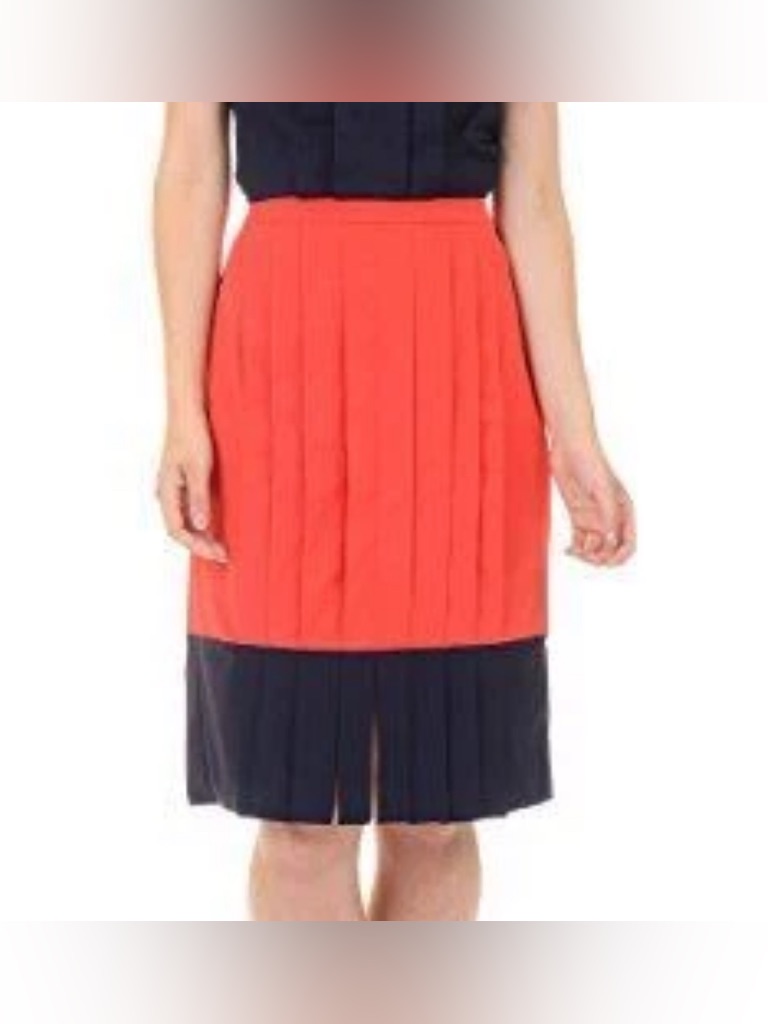 Lm Stylebar Carwash Pleat Contrast Skirt Coral/Navy Size S Nwt!